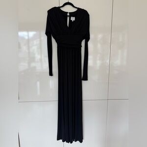 Cinq a Sept. Elegant Black Long Sleeve Maxi Dress with shoulder pads Brand New